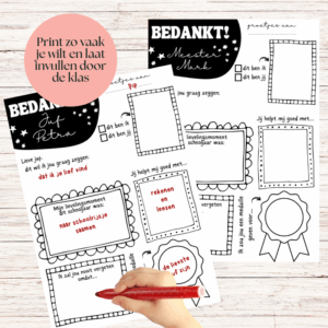 Printable - Bedankje juf en meester invulsheet